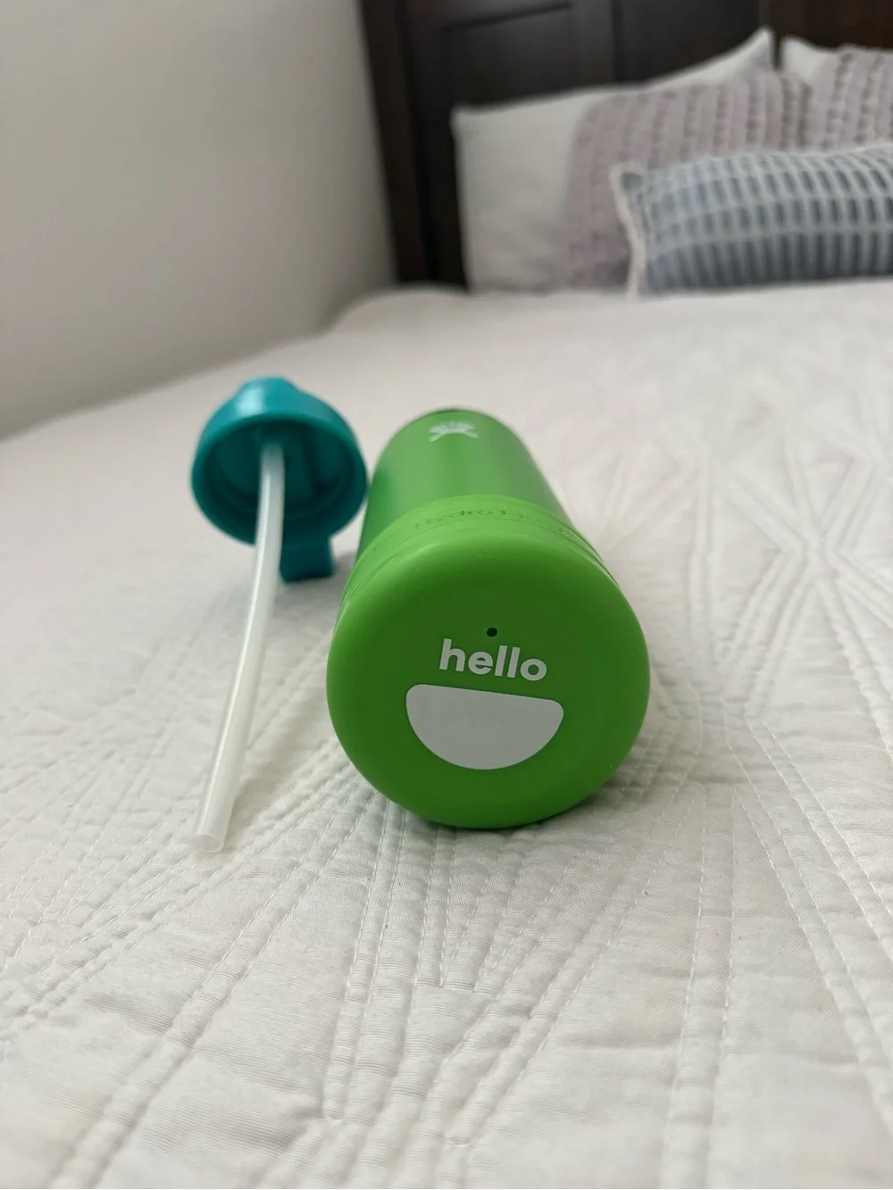 Hydro Flask lime green insulated bottle with teal straw lid
